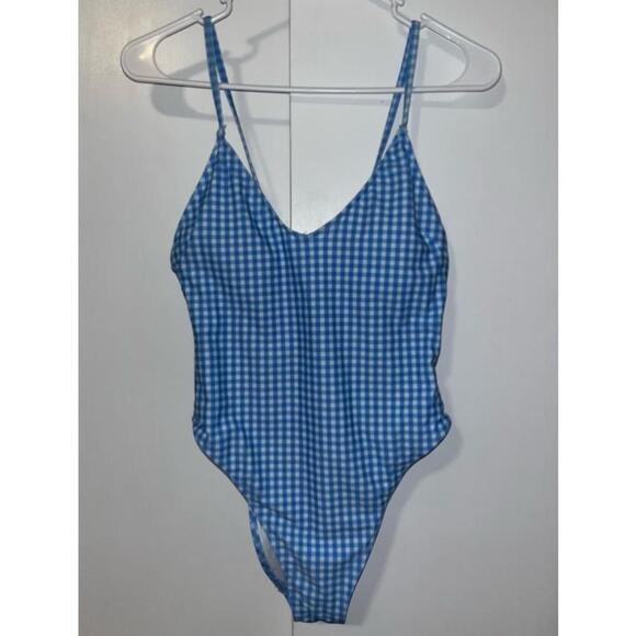 Double Zero Blue Gingham One-Piece High Cut Swimsuit Women’s Medium M 6-8 - Picture 3 of 7